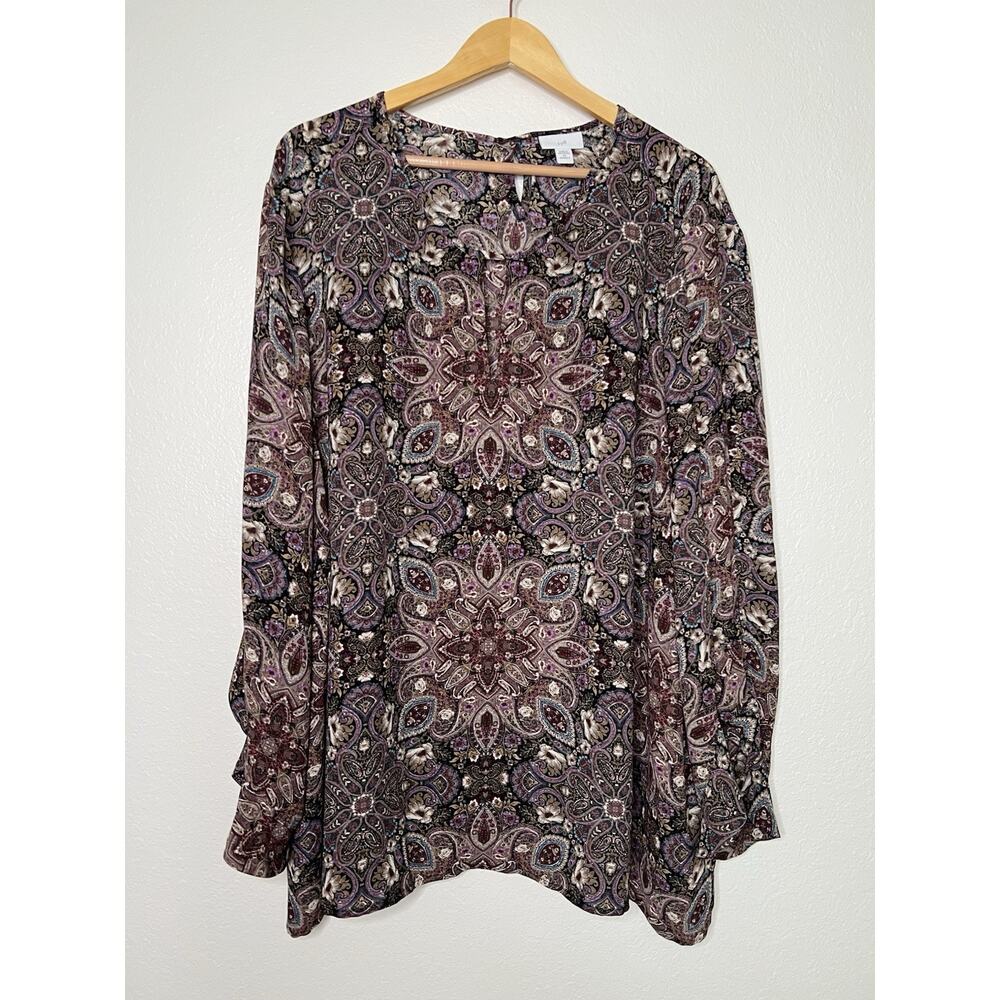 J. Jill Paisley Keyhole Blouse Lightweight Tunic Ruffle Sleeves Size 4X